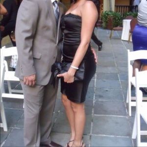 Xscape black satin dress.